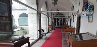 Library corridor, in front Süleymaniye Mosque, Turkey.